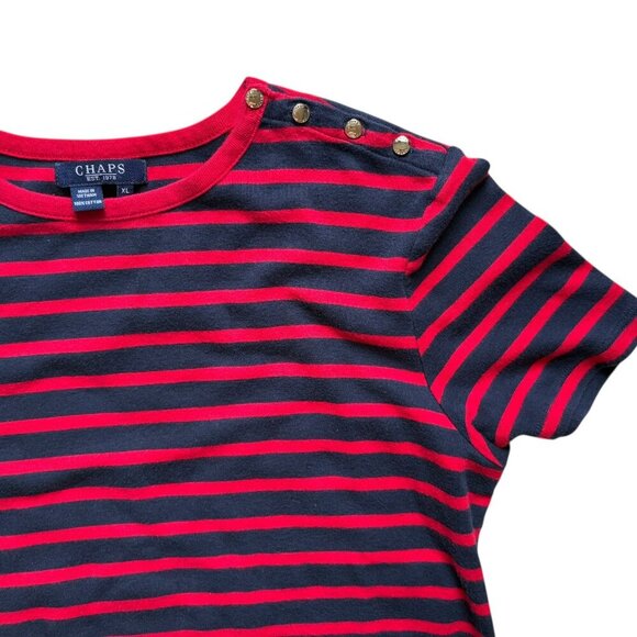 Women's Chaps SS striped Tee with Button Accents Size XL - Picture 2 of 7